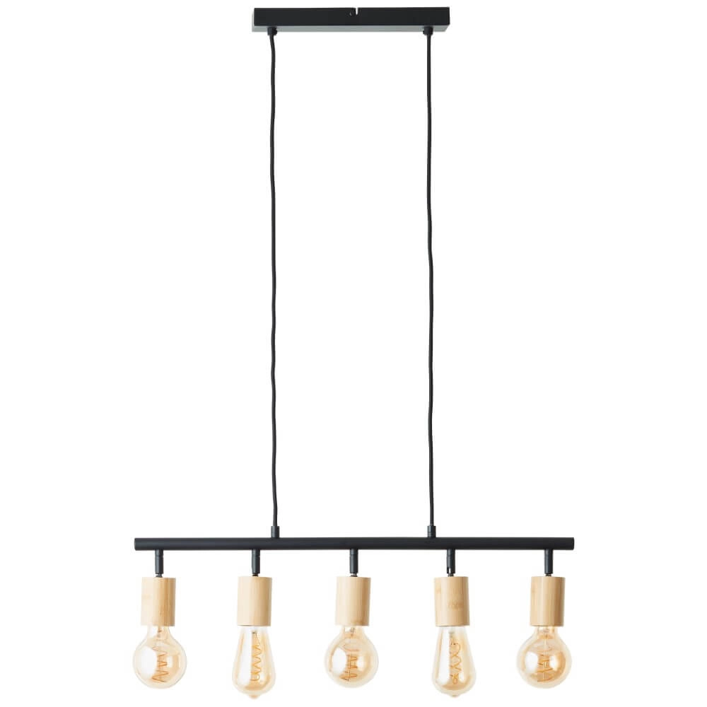 5-light pendant lamp Tiffany black with wood Brilliant 4004353406409