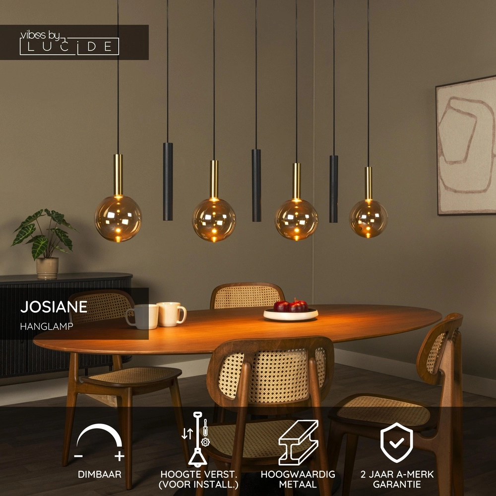 7-light pendant lamp Josiane black with gold Lucide Vibes 5411212212351