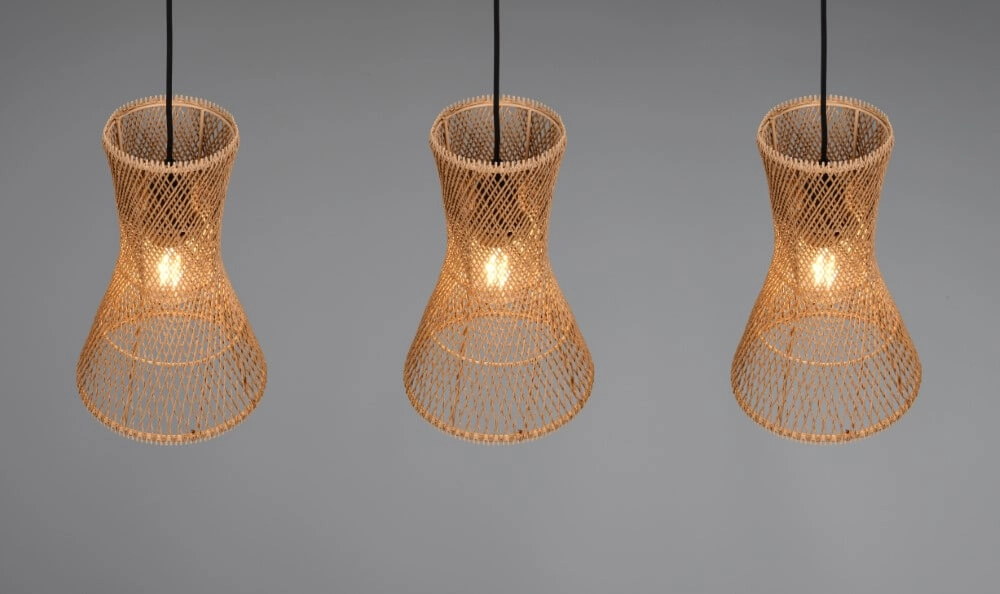 3-light pendant lamp Bijou black with rattan Trio 4017807637298