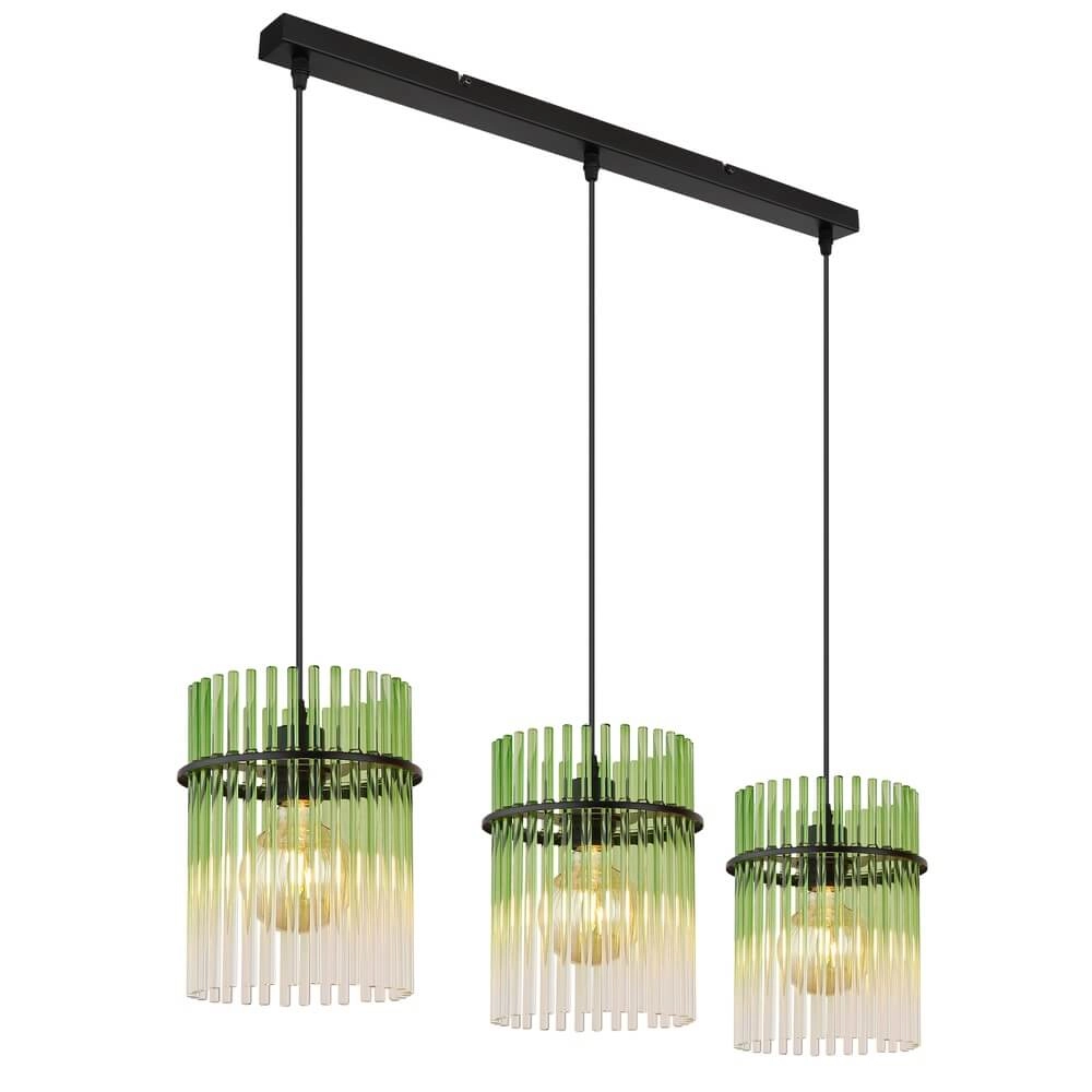 Black pendant lamp Gorley with green glass 3-lights