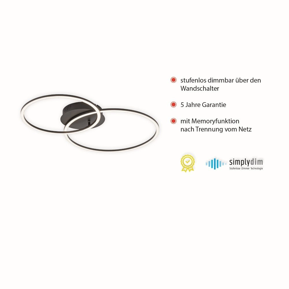 Modern ceiling lamp Ivanka 2-ring black Just Light 4043689970536