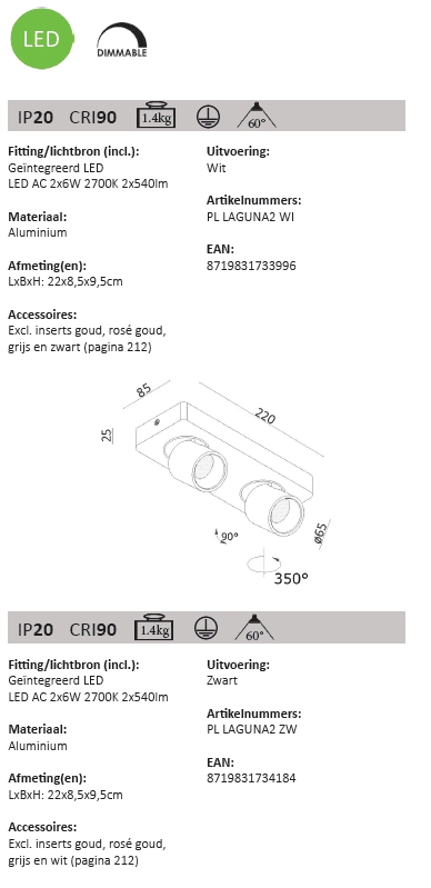 Double LED spot Laguna 2-light black Artdelight 8719831734184