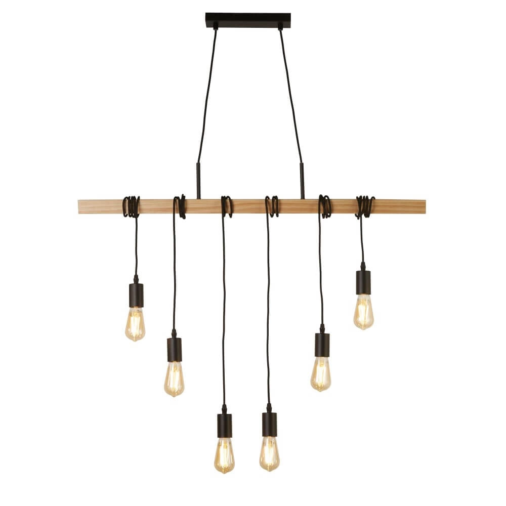 6-light pendant lamp Woody with wood