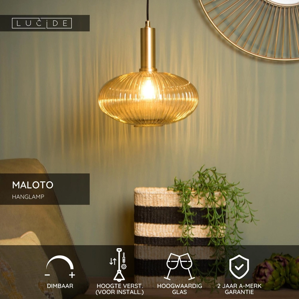 Pendant lamp Maloto Ø 30cm amber Lucide 5411212451200