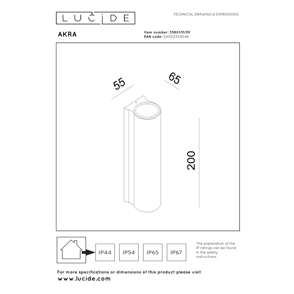 Design wall lamp Akra up and down black IP54 Lucide 5411212334046