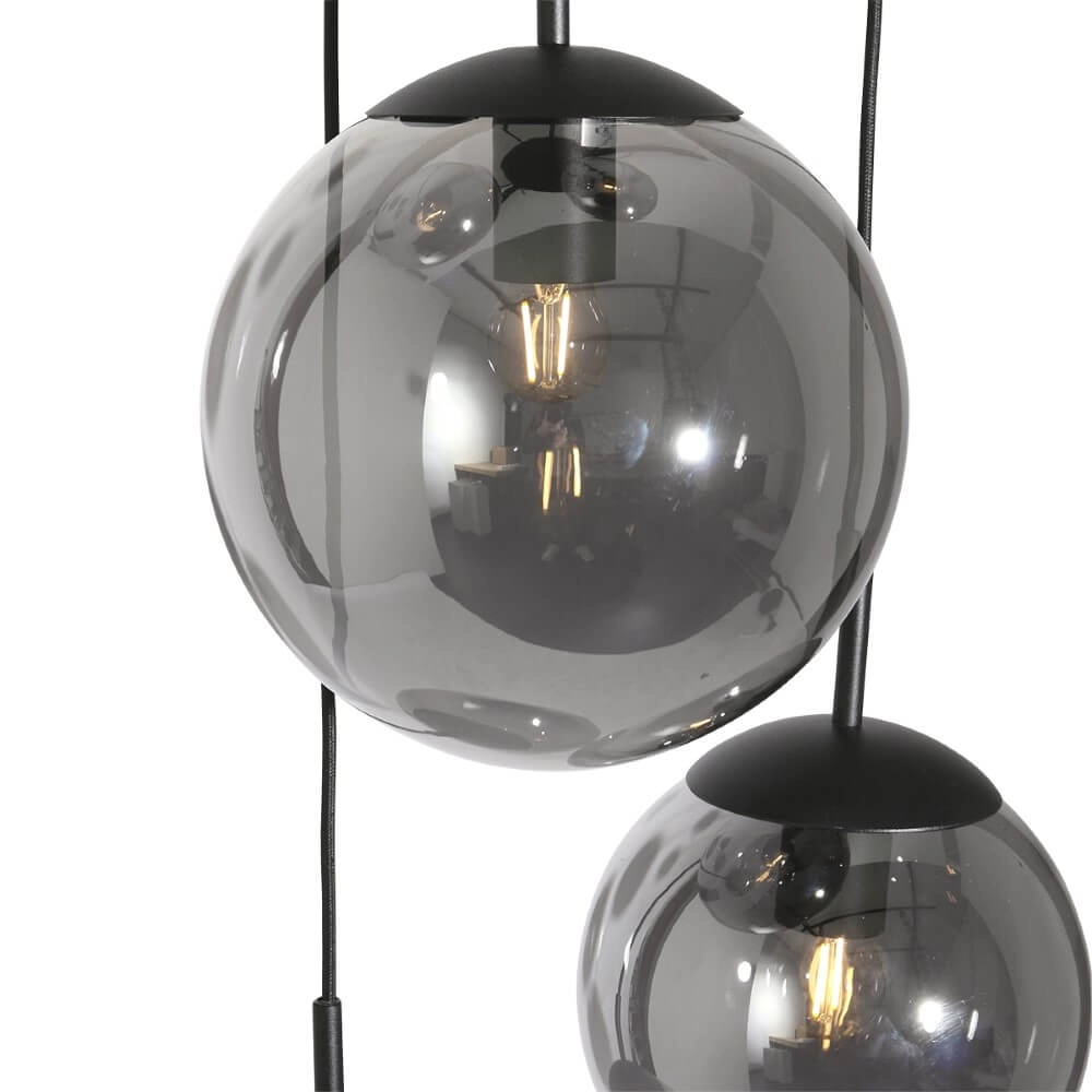 5-light loft hanging lamp Bolique black with smoke glass Steinhauer 8712746133363