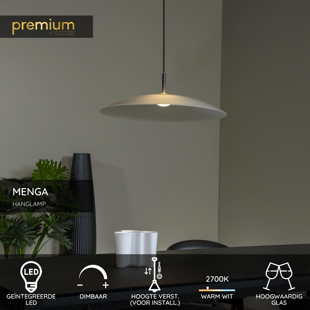 Sleek pendant lamp Menga Ø 60cm white glass Premium by Lucide 5411212251152