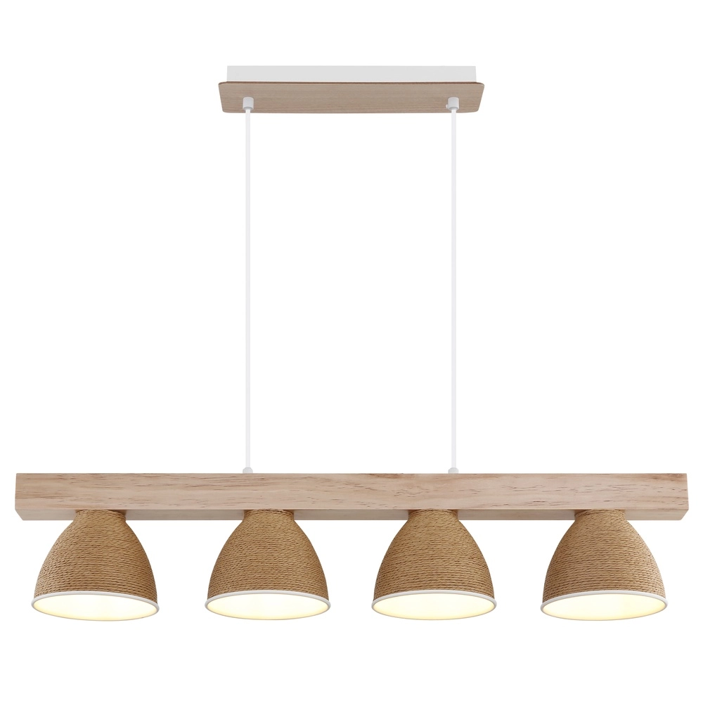 Pendant lamp Lyndon 4-light white with rattan Globo 9007371583904
