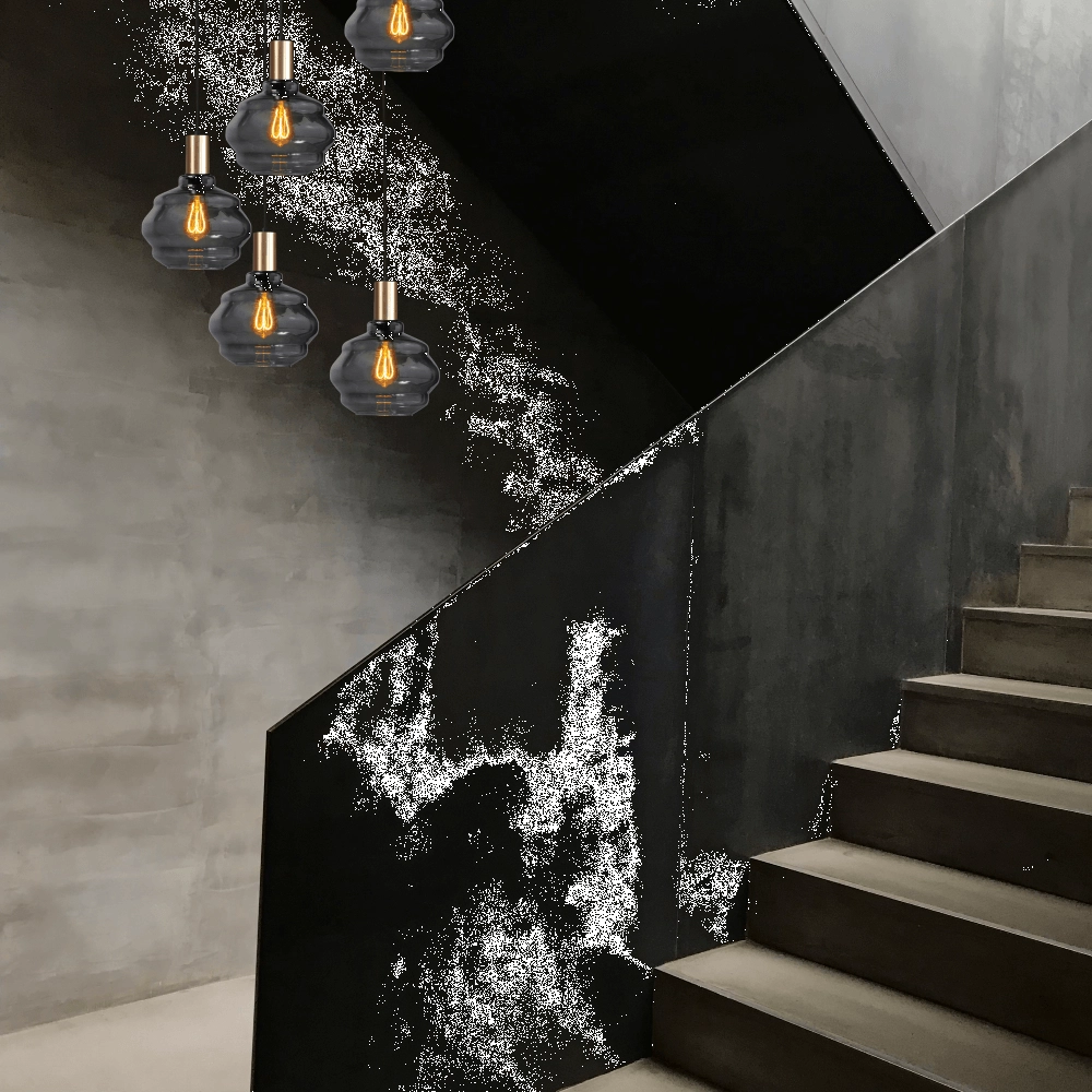 5-light loft hanging lamp - gold - Porto with Ball smoke glasses - Ø 24cm Masterlight 8718121271019