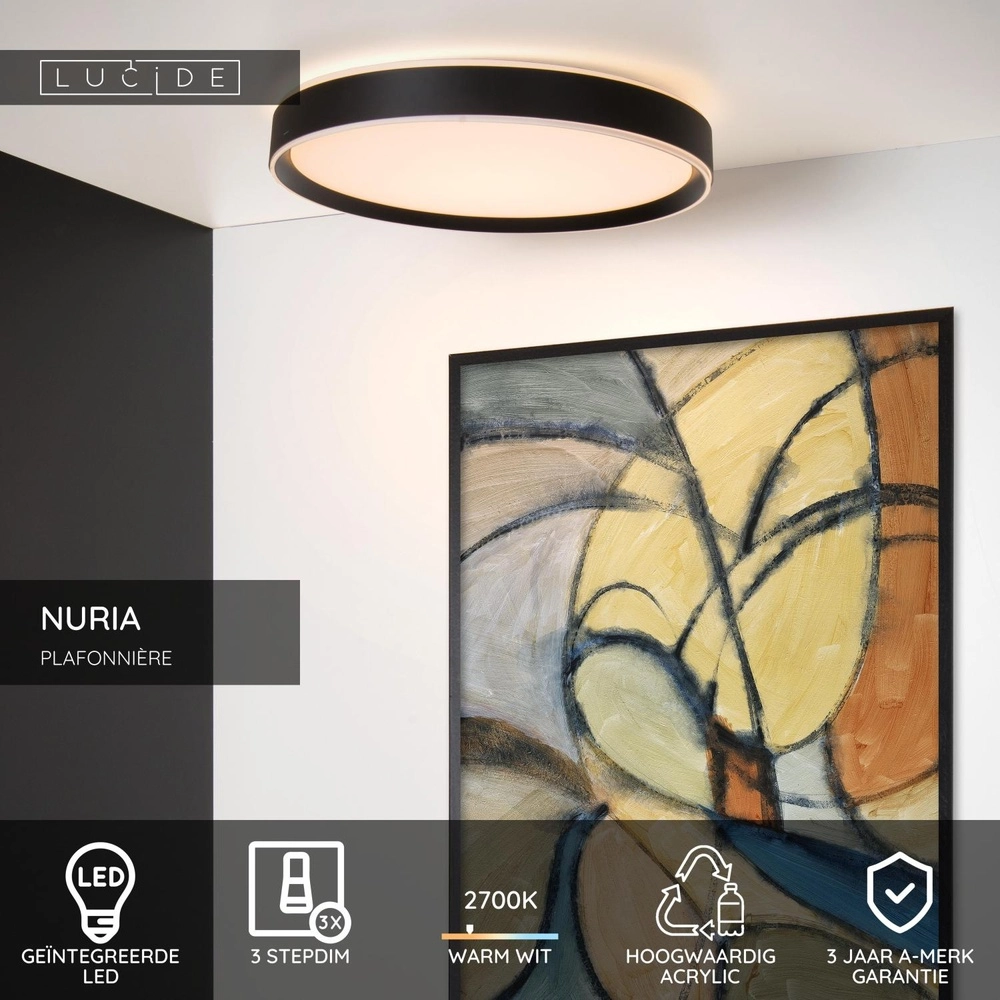 ceiling light Nuria Ø 50cm black Lucide 5411212791795