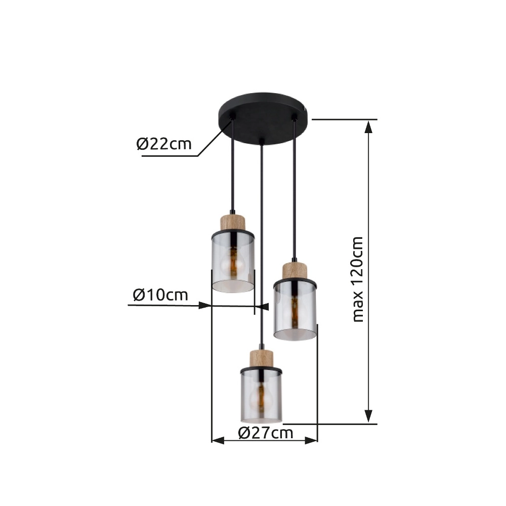 3-light pendant lamp Reid Round Black Globo 9007371457250