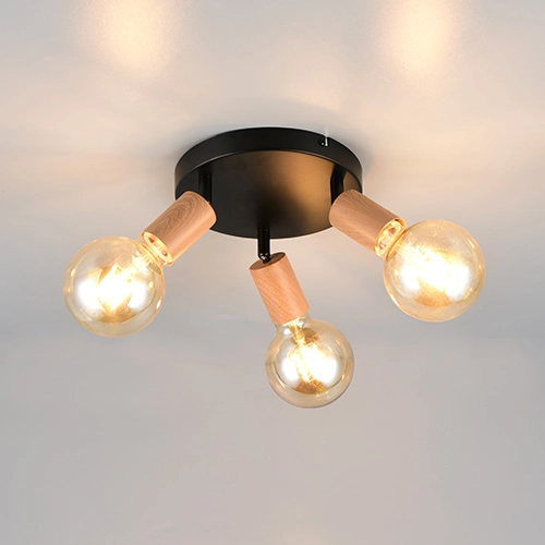 Ceiling lamp Lamego 3-light black with wood