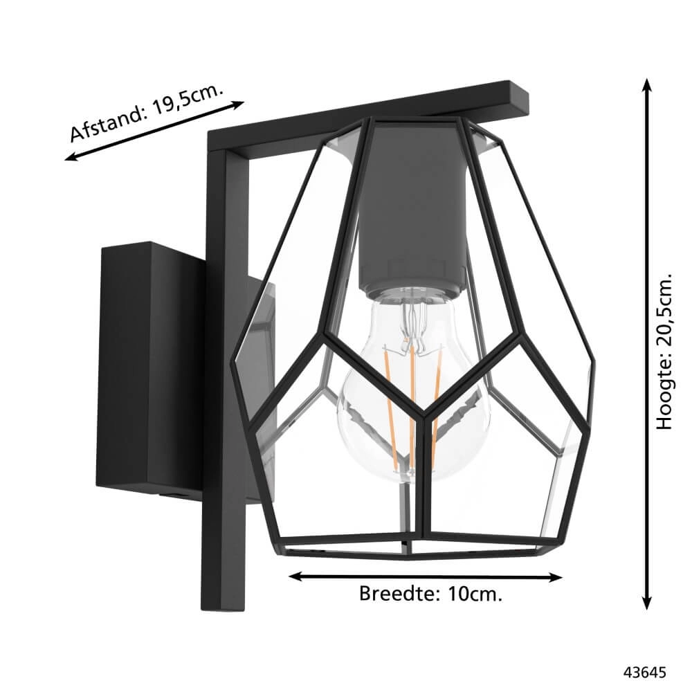 Wall lamp Mardyke black with glass Eglo 9002759436452