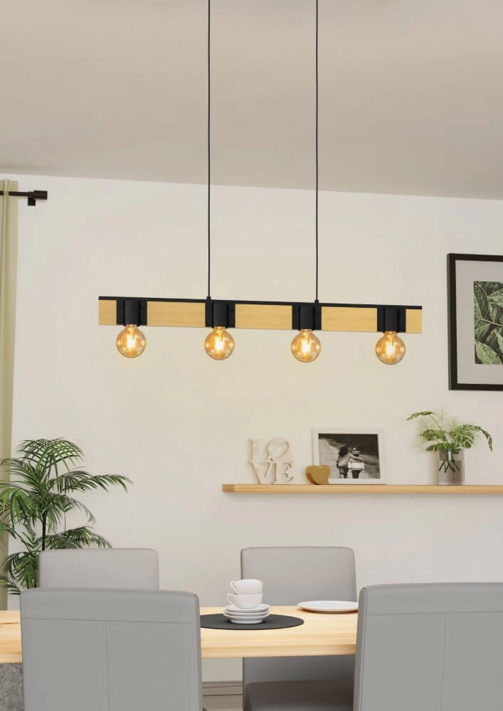 Wooden pendant lamp Bailrigg 4-light Eglo 9002759439026