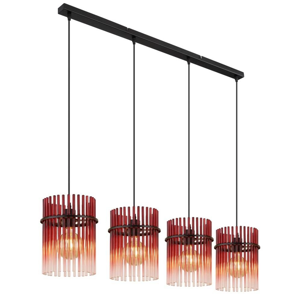 Black pendant lamp Gorley with red glass 4-lights