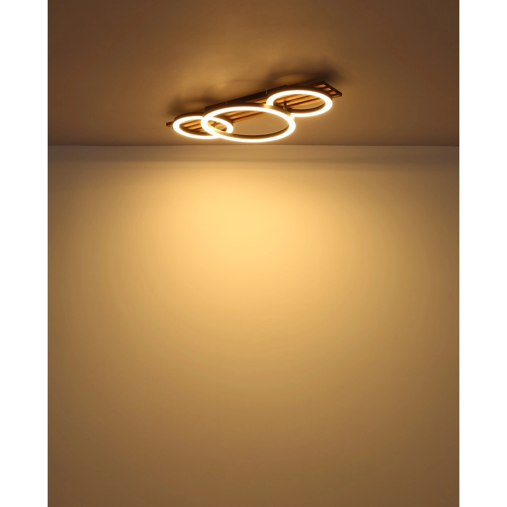 Ceiling lamp Tisha 3 rings black with wood Globo 9007371528578
