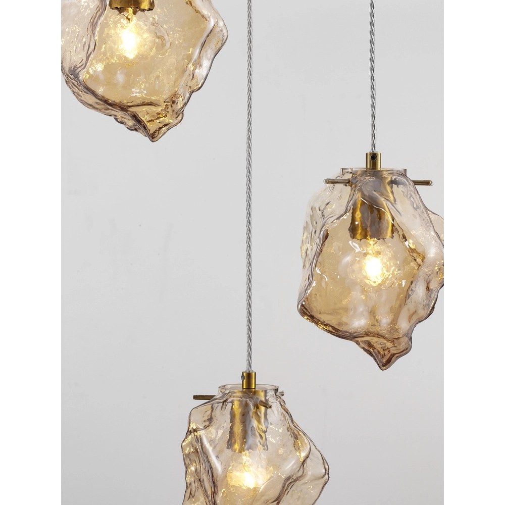 Pendant lamp Odelle 3-light gold with amber glass Lyora 5212017434395