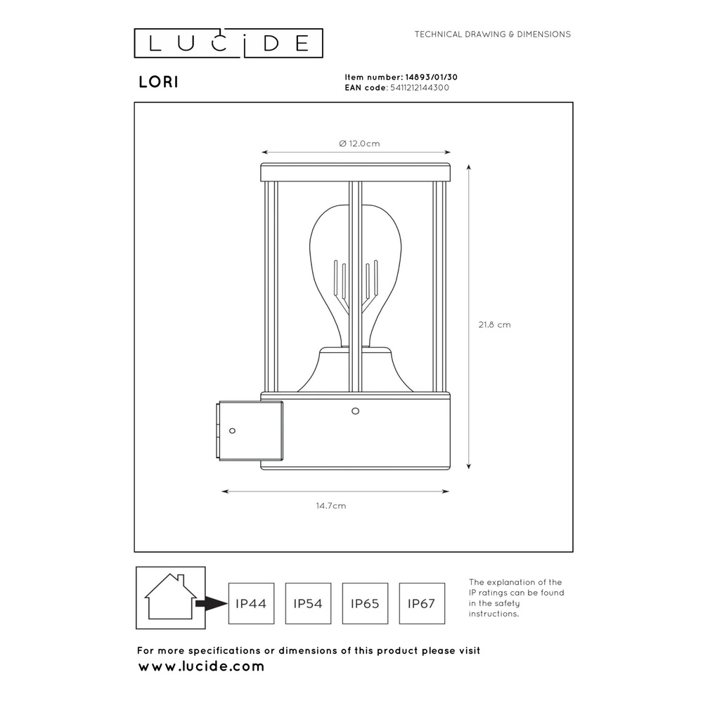 Wall lamp anthracite Lori with sensor Lucide 5411212144300
