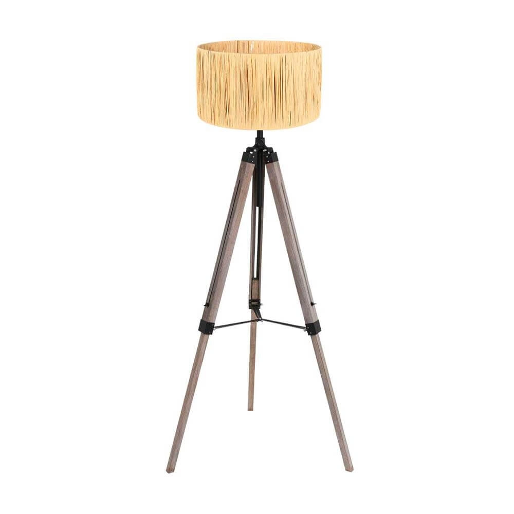 Tripod floor lamp Triek with straw-coloured hood